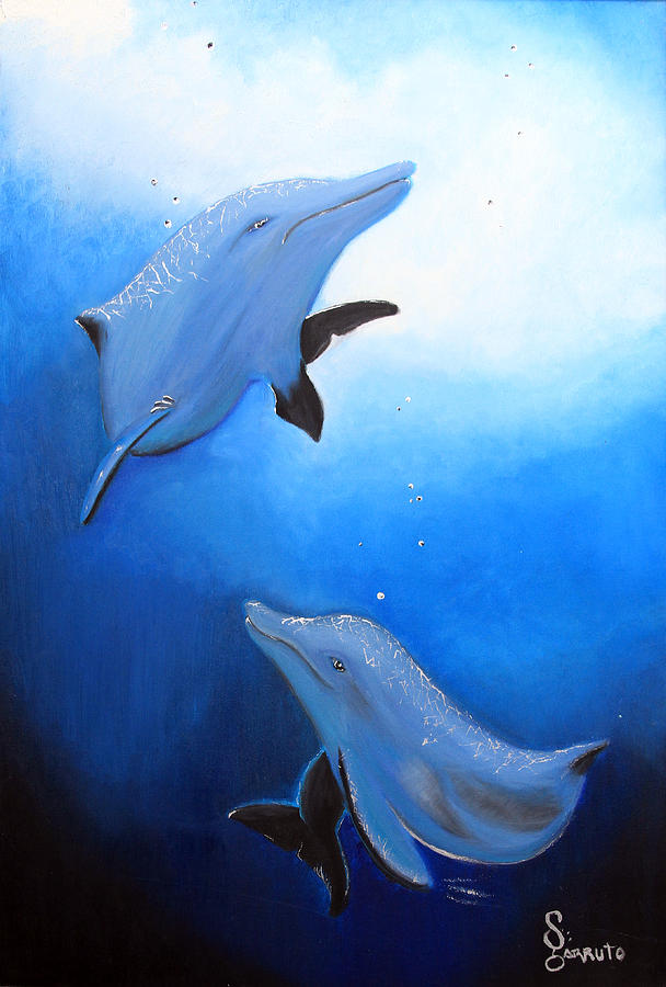 Dolphins Playing Painting by Assunta Bailey - Fine Art America