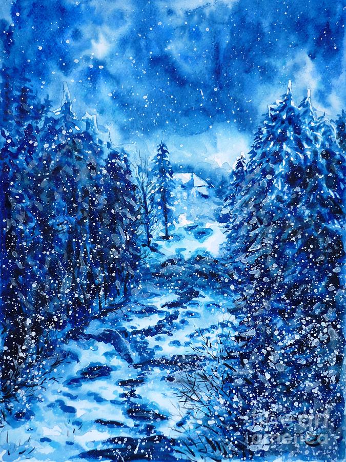 Winter Forest Painting by Zaira Dzhaubaeva