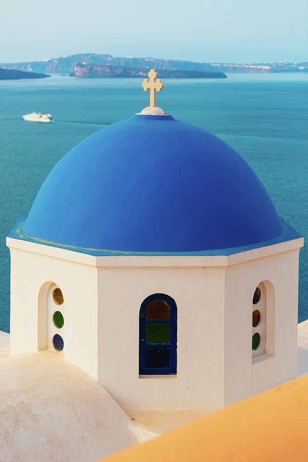 Domed Church In Oia, Santorini, Greece Photograph by Deimagine