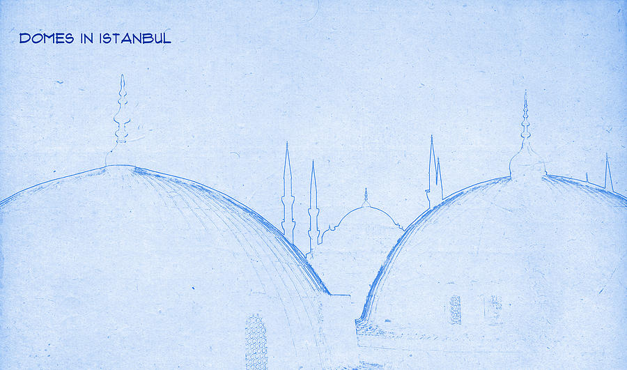 Domes in Istanbul - BluePrint Drawing Digital Art by MotionAge Designs