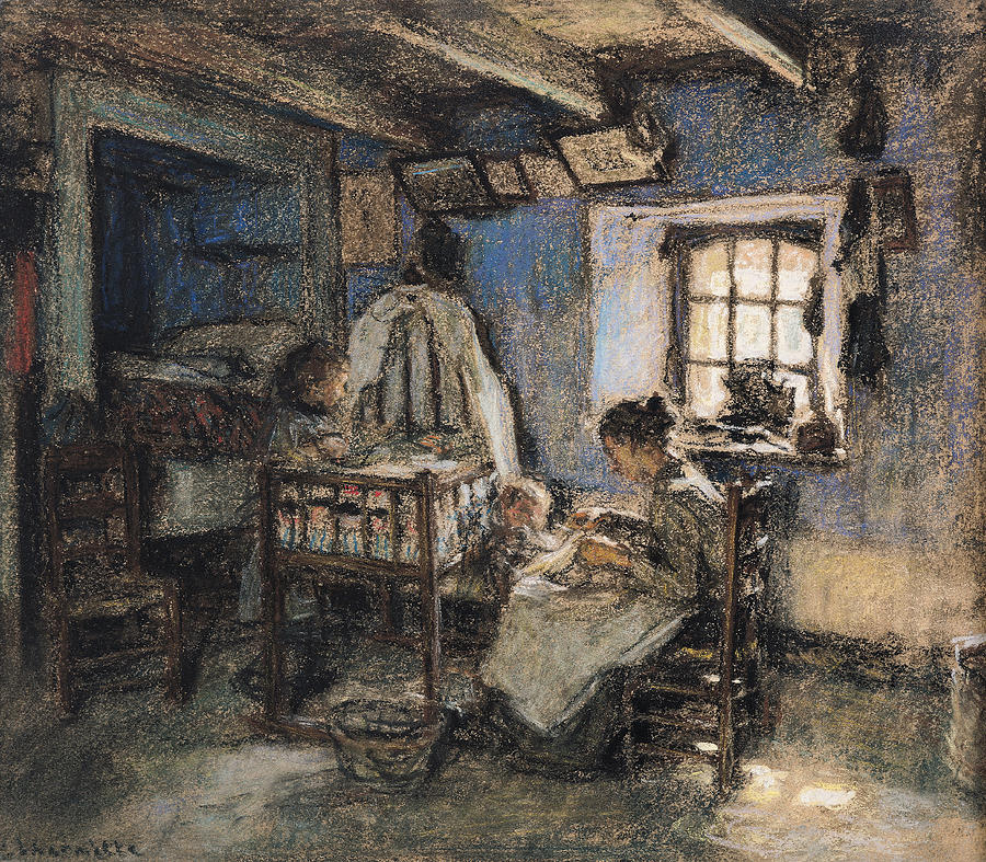 Pas-de-calais Photograph - Domestic Interior, Wissant, 1913 Pastel On Paper by Leon Augustin Lhermitte
