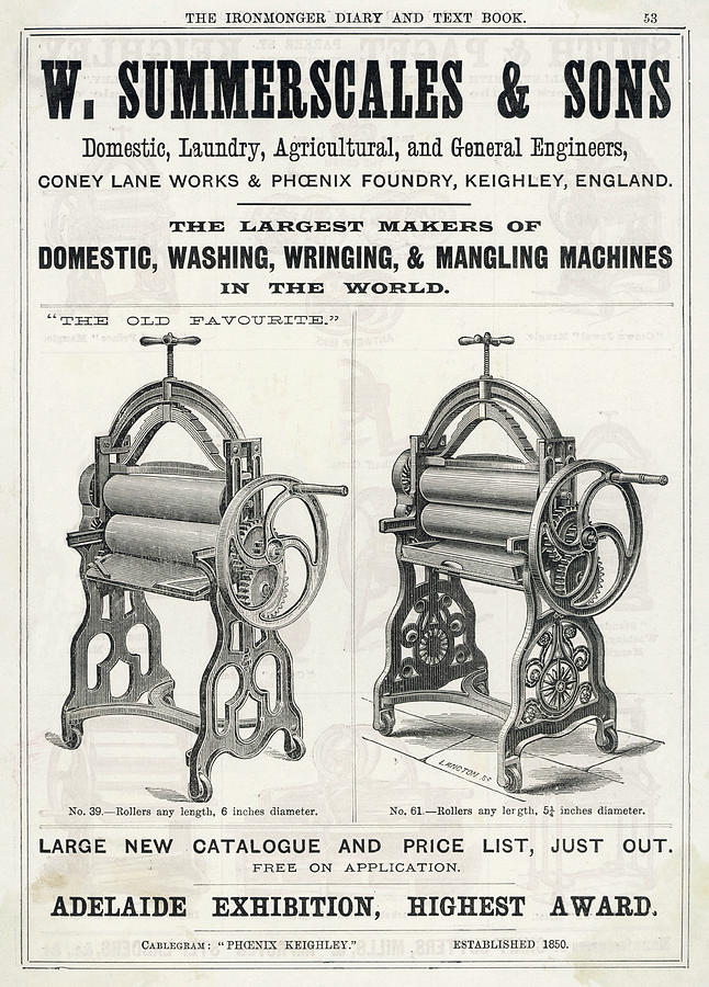 Mangles Drawing - Domestic Washinng, Wringing And Mangle by Mary Evans Picture Library