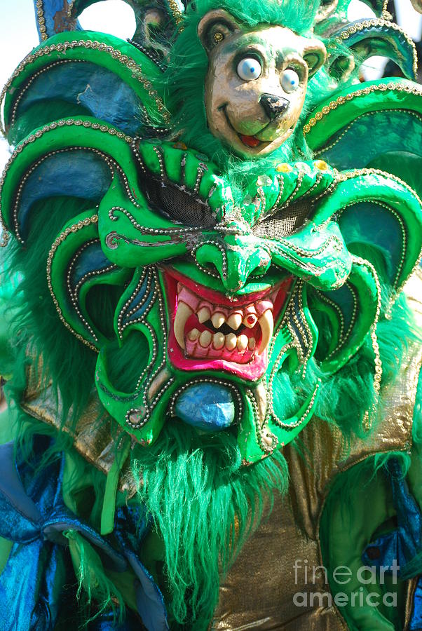 Dominican Republic Carnival Parade Green Devil Mask Vertical Photograph by Heather Kirk