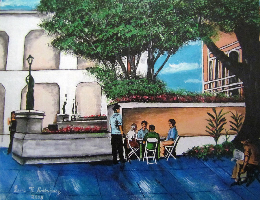 Domino Players at Mayaguez Plaza Painting by Luis F Rodriguez