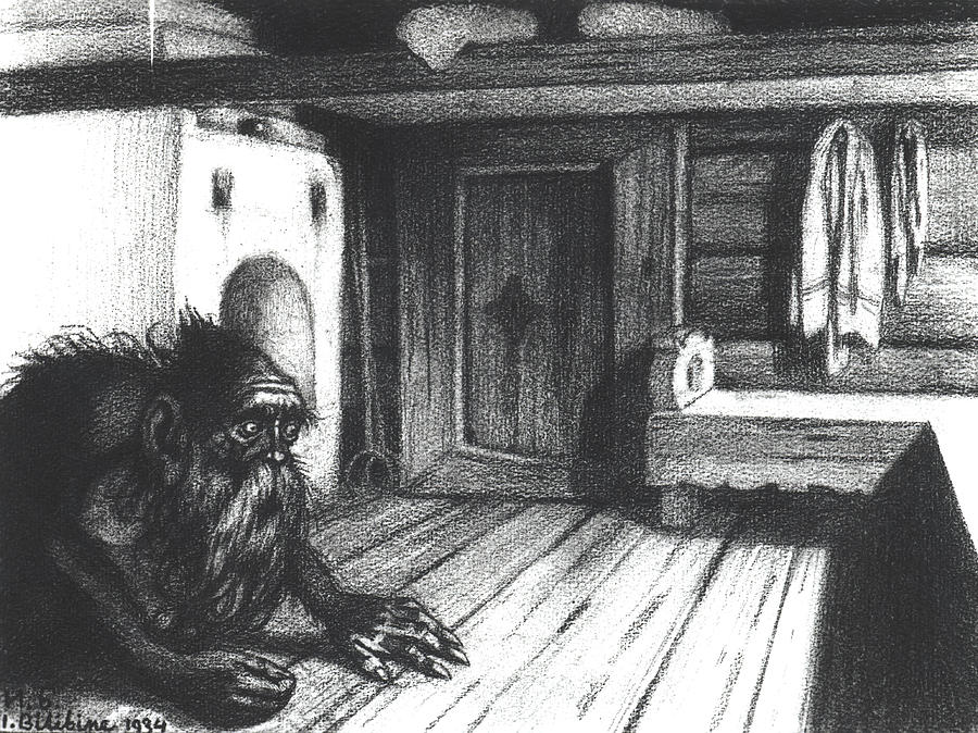 Black And White Drawing - Domovoi, A Spirit Of The House by Ivan Jakovlevich Bilibin