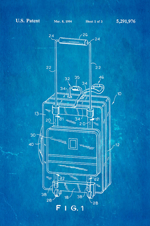 Don Ku Wheeled Collapsible Luggage Patent Art 1994 Blueprint Photograph