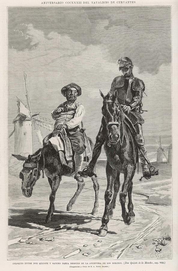 Don Quixote And Sancho Panza Discuss Drawing by Mary Evans ...