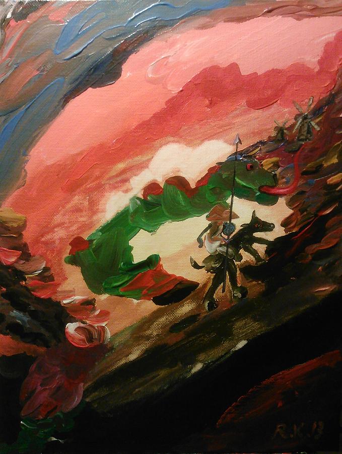 Don Quixote fighting the dragon Painting by Ray Khalife