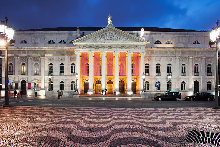 Dona Maria II National Theater at Night in Lisbon Photograph by Artur Bogacki