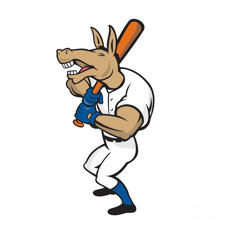 Baseball Digital Art - Donkey Baseball Player Batting Cartoon by Aloysius Patrimonio