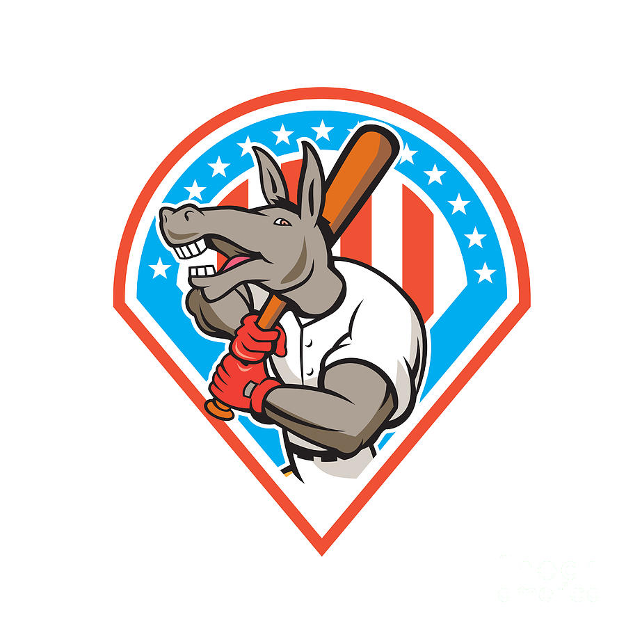 Baseball Digital Art - Donkey Baseball Player Batting Diamond Cartoon by Aloysius Patrimonio