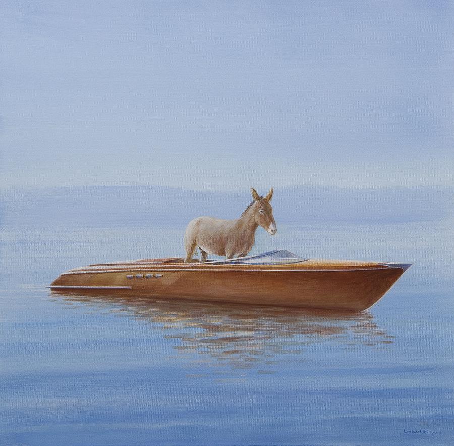 Transportation Photograph - Donkey In A Riva, 2010 Acrylic On Canvas by Lincoln Seligman