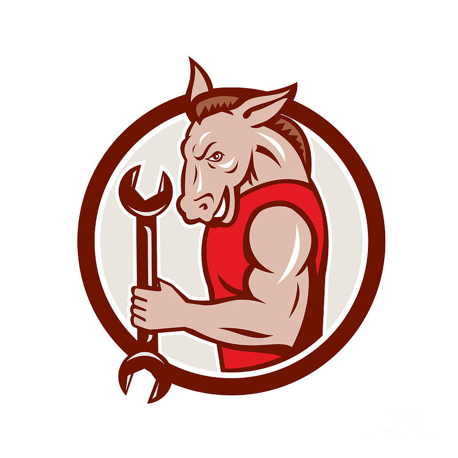 Wildlife Digital Art - Donkey Mechanic Spanner Mascot Circle Retro by Aloysius Patrimonio