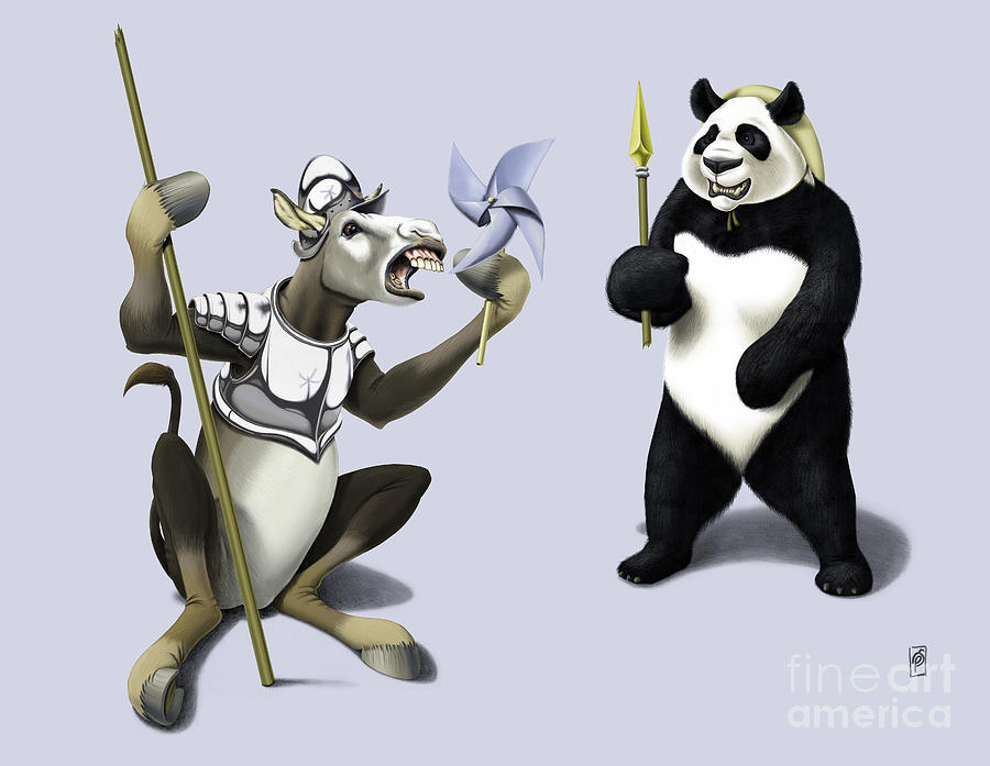 Donkey Xote and Sancho Panda Colour Mixed Media by Rob Snow