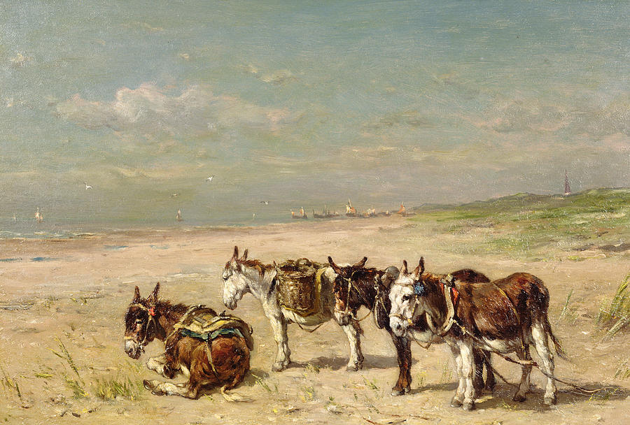 Boat Painting - Donkeys on the Beach by Johannes Hubertus Leonardus de Haas