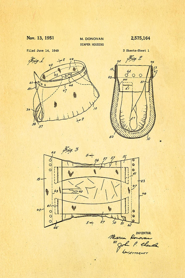 Vintage Photograph - Donovan Disposable Diaper Patent Art 1951 by Ian Monk