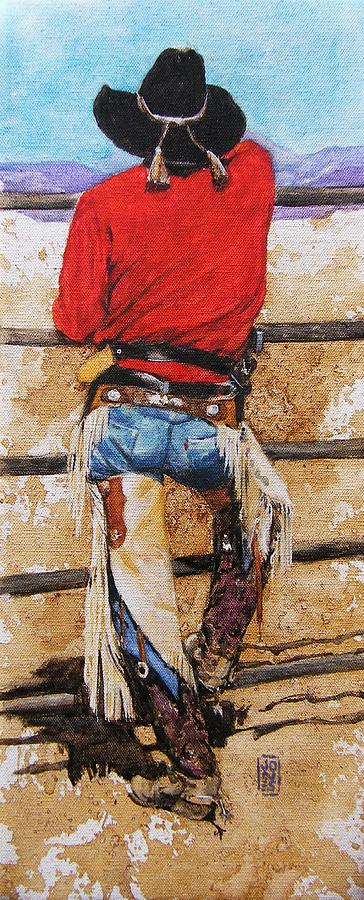 Cowboy Painting - Dont Fence Me In by Debra Jones