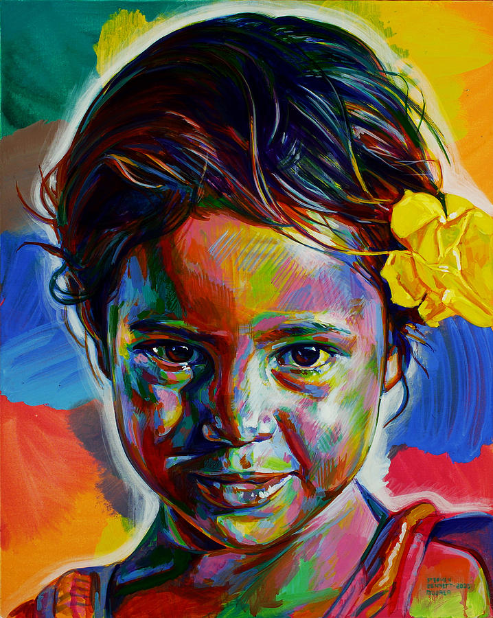 Portrait Painting - Dont look at the yellow flower by Stephen Bennett