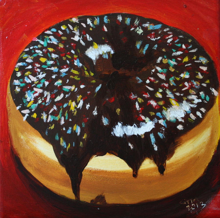 Donut On Red  Painting by Gitta Brewster
