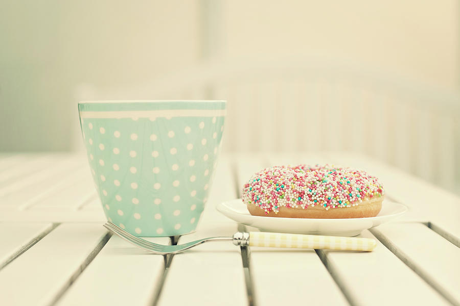 Coffee Photograph - Donuts And Coffee Mug by Andrea Kamal