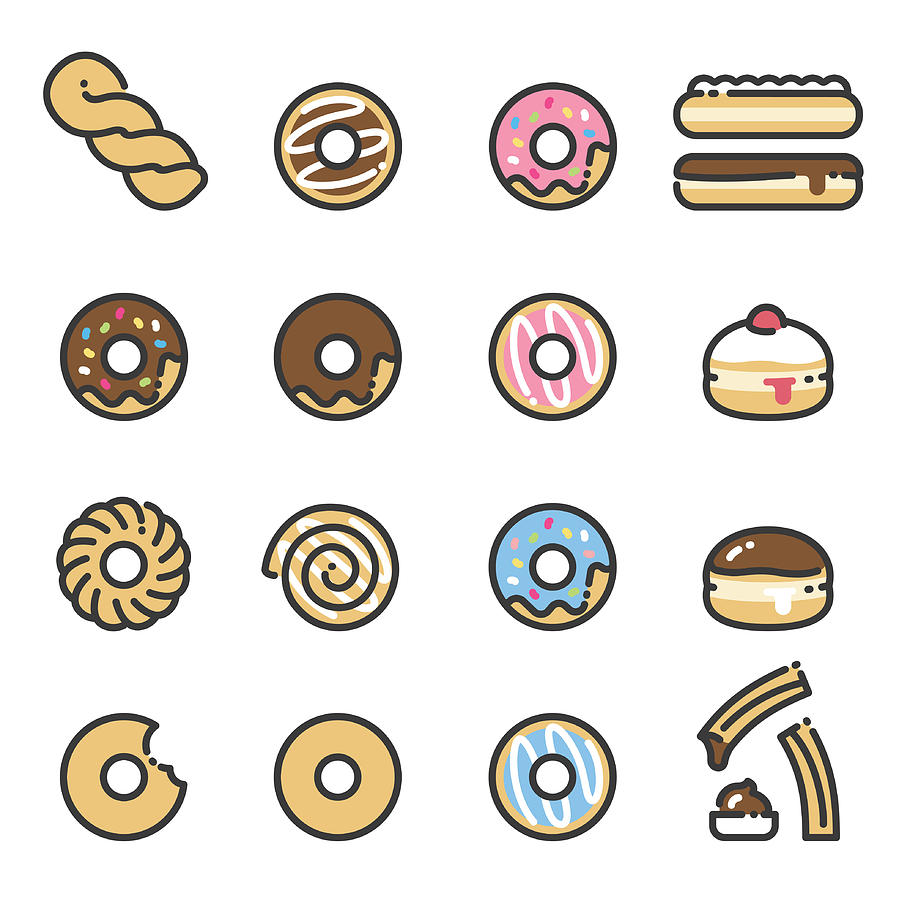 Donuts - line art icons Drawing by youngID