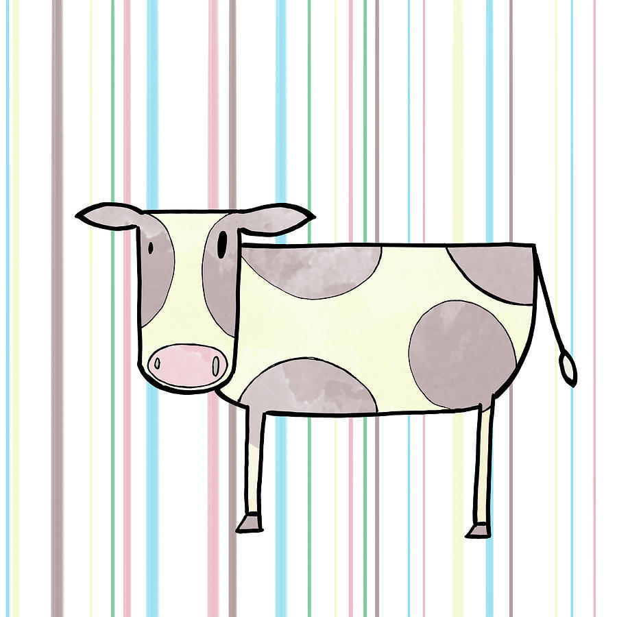 Farm Digital Art - Doodle Farm On Stripes I by Shelley Lake
