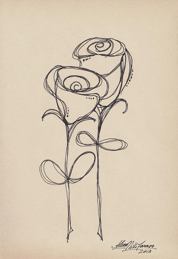 Doodle roses Drawing by Alena Nikifarava
