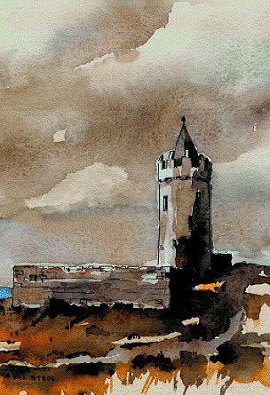 Castle Painting - Doonagore Castle  Doolin  Clare by Val Byrne