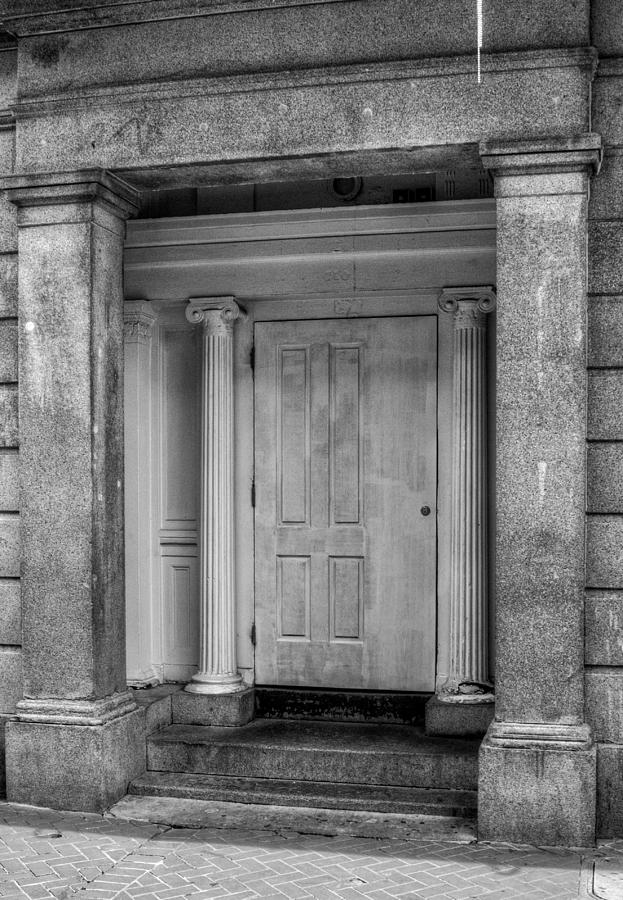 New Orleans Photograph - Door and Columns in Black and White by Greg and Chrystal Mimbs