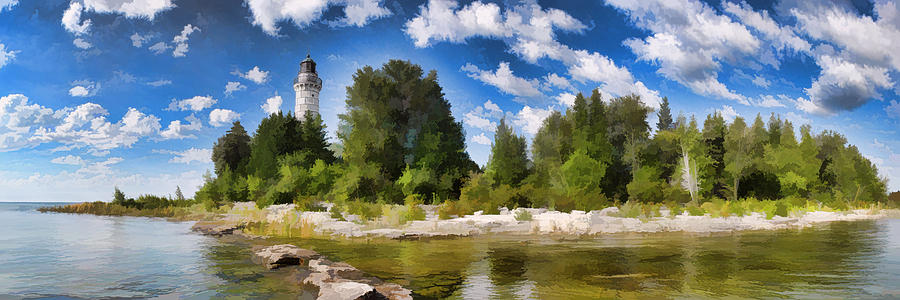 Door County Cana Island Lighthouse Panorama Painting by Christopher Arndt