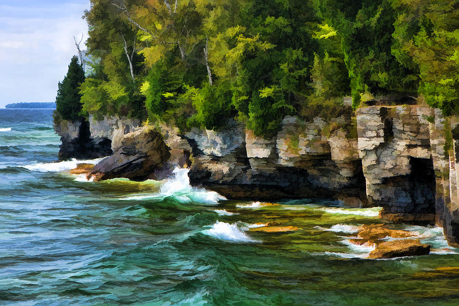 Door County Cave Point Cliffs Painting by Christopher Arndt
