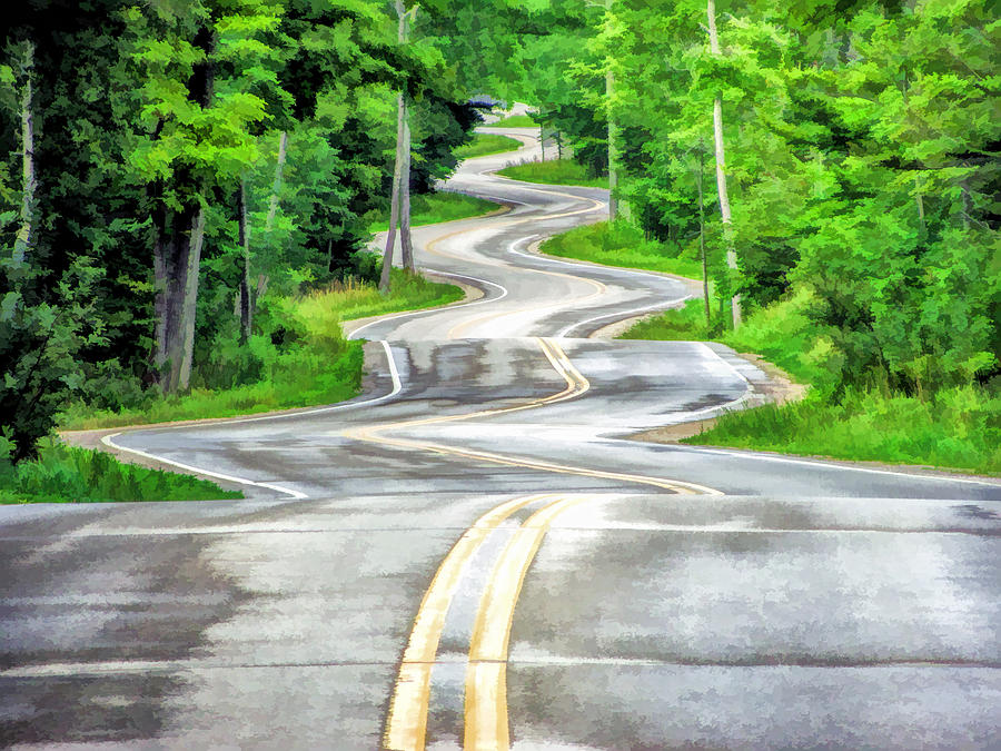Door County Curvy Road To Northport Along Highway 42 Painting By