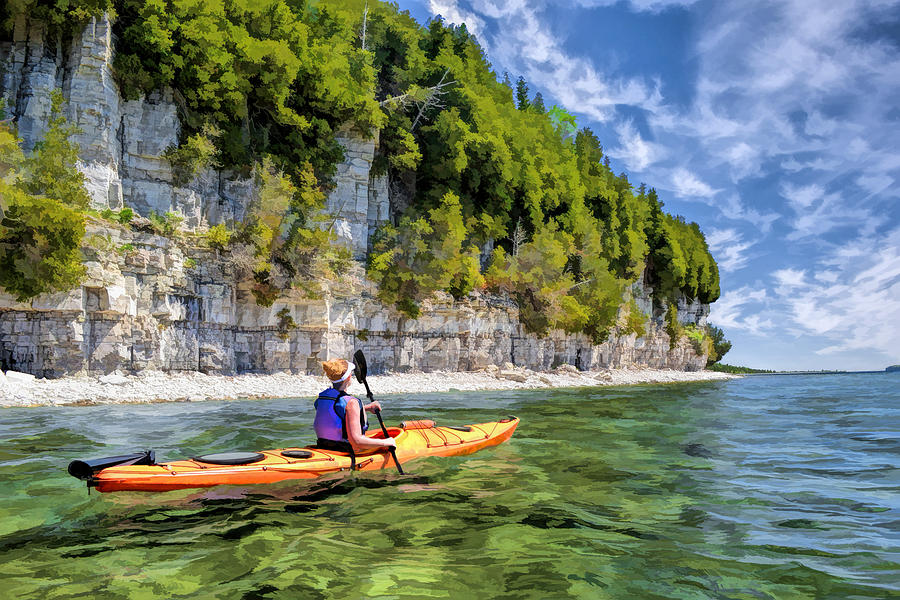 Door County Kayaking Around Rock Island State Park Painting by Christopher Arndt