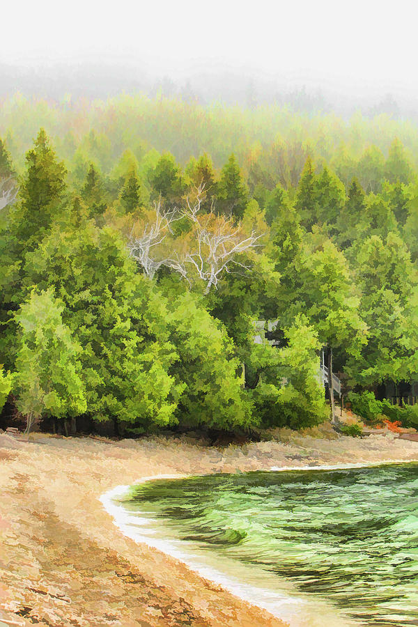 Door County Pebble Beach Foggy Morning Painting by Christopher Arndt