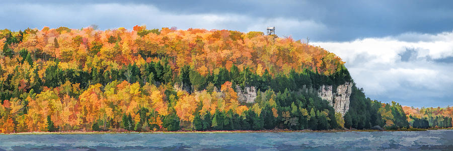 Door County Peninsula State Park Bluff Panorama Painting by Christopher Arndt