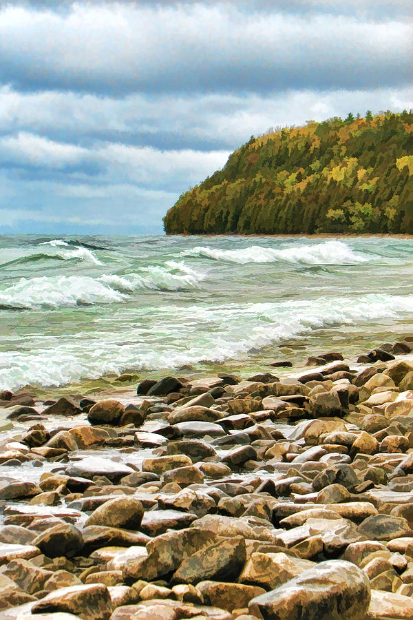 Fall Painting - Door County Porcupine Bay Waves by Christopher Arndt