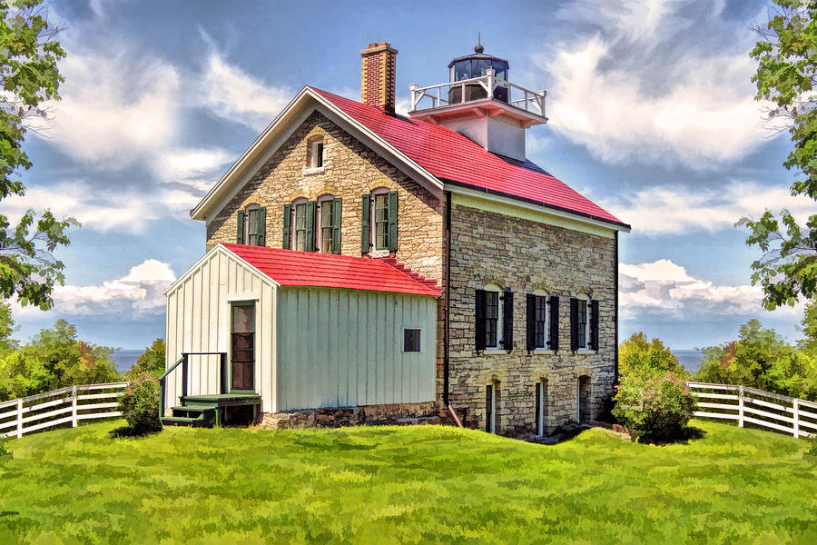 Lighthouse Painting - Door County Pottawatomie Lighthouse Rock Island by Christopher Arndt