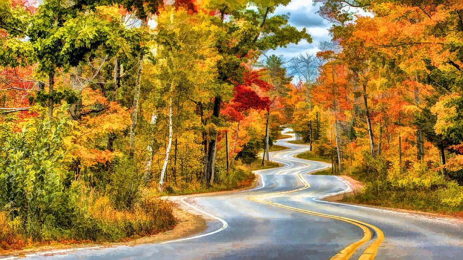 Door County Road to Northport in Autumn Painting by Christopher Arndt