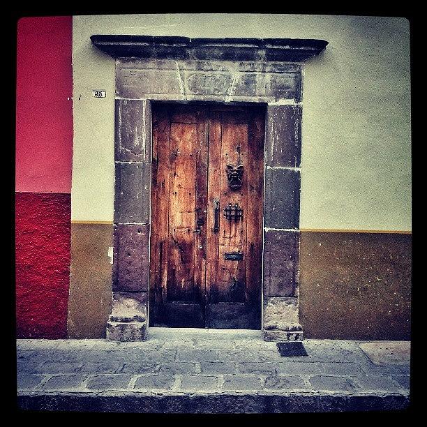 Architecture Photograph - #door #knocker #wood #mexico #old by Joe Giampaoli
