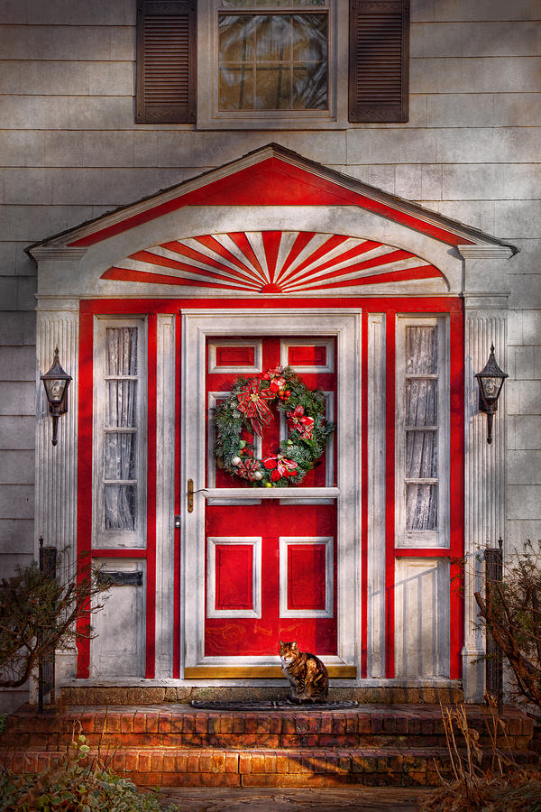 Door - Winter - Christmas kitty Photograph by Mike Savad