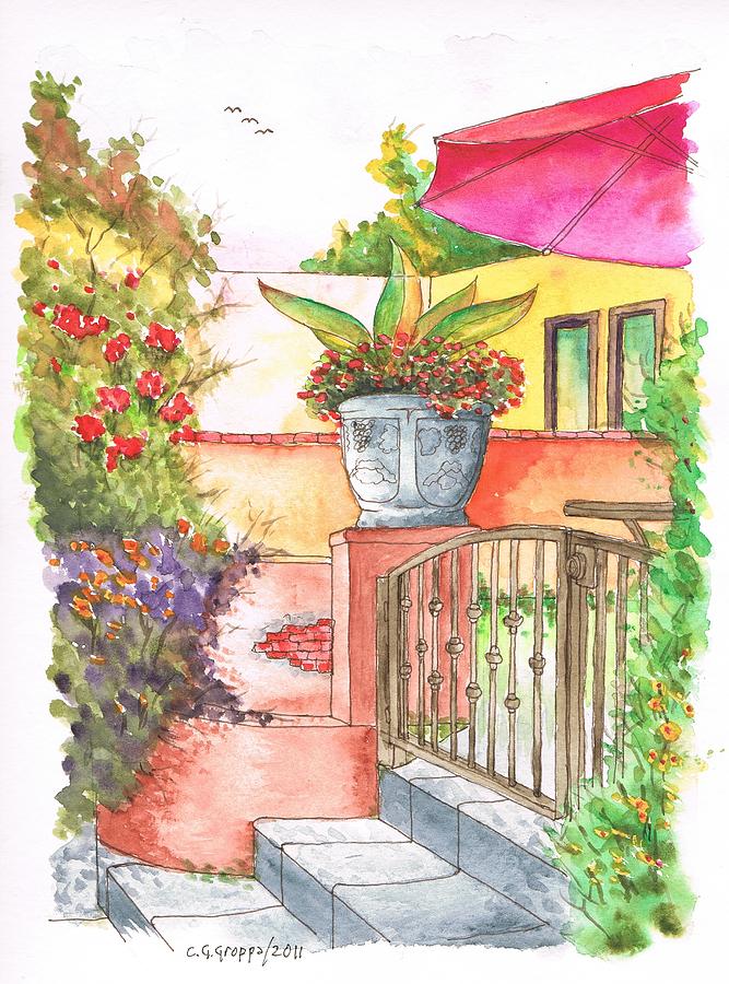 Door with a flower pot in Venice Beach - California Painting by Carlos G Groppa