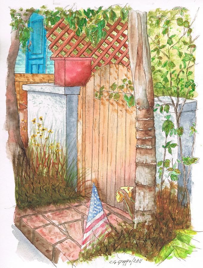 Door with flag in Venice Canal - California Painting by Carlos G Groppa