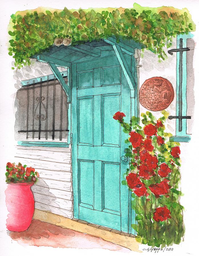 Door with roses in Melrose Ave - West Hollywood - California Painting by Carlos G Groppa