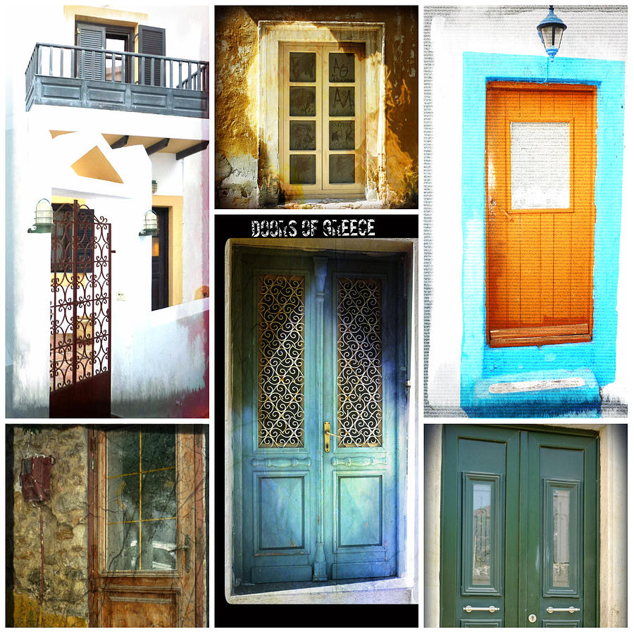 Doors of Greece Collage Photograph by Therese Alcorn