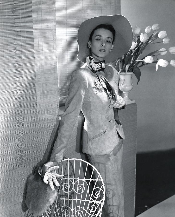Dorian Leigh Wearing Bernath Suede Suit Photograph by Horst P. Horst