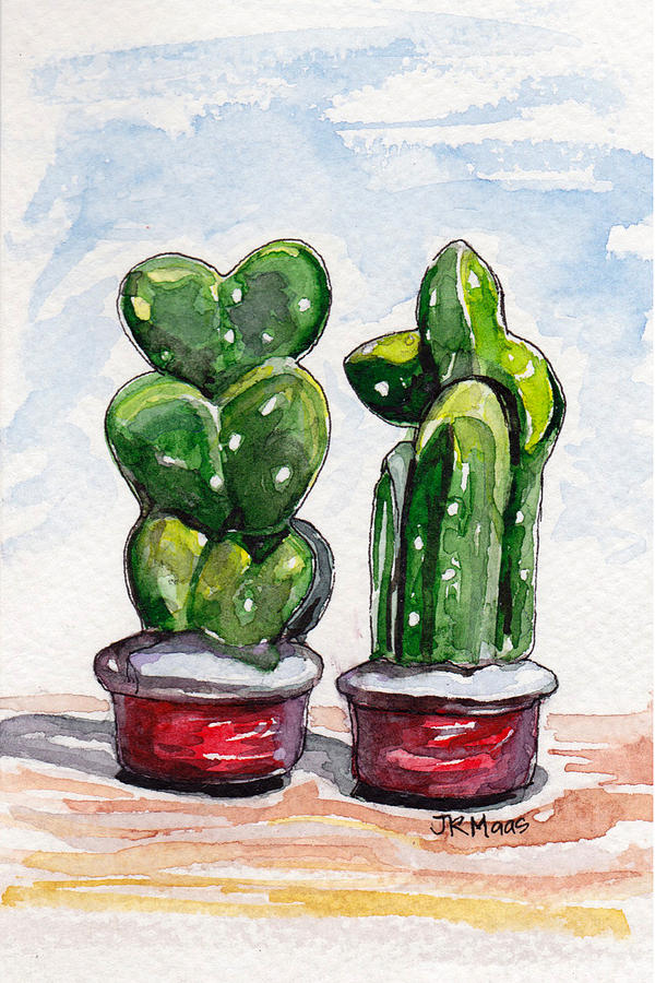 Dos Cactus Painting by Julie Maas