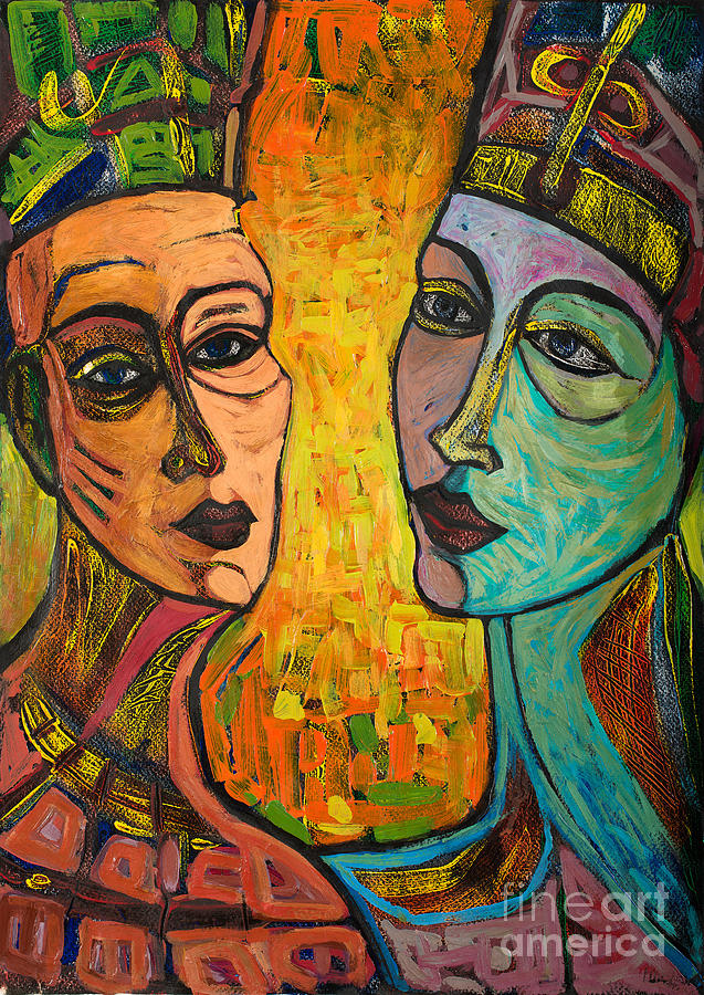 Nefertiti Painting - Dos Nefertitis by Larissa Oksman