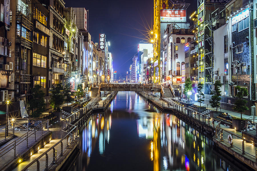 Dotonbori canal at night, Osaka, Japan Photograph by Alexander Spatari