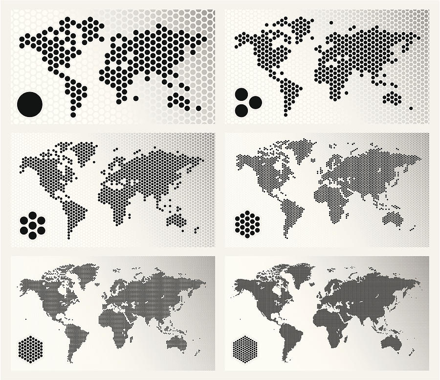 Dotted world maps in different resolutions Drawing by -Antonio-