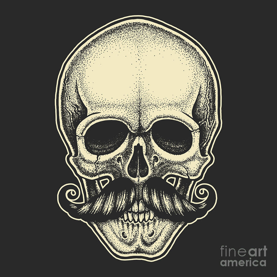 Symbol Digital Art - Dotwork Styled Skull With Moustache by Mr bachinsky Symbol Digital Art - Dotwork Styled Skull With Moustache by Mr bachinsky
